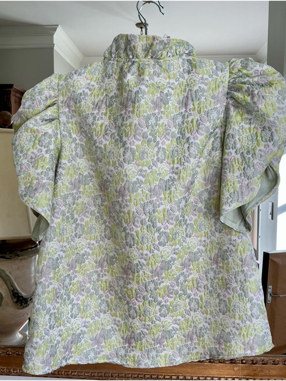 THML Pastel Floral Puff Sleeve Blouse - Lime, Lavender, Gray - Picture 2 of 3